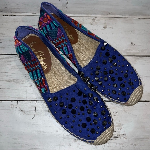 Sam Edelman Blue Linsley Beaded Studded Espadrille 6.5 - Picture 3 of 7